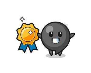 comma symbol mascot illustration holding a golden badge