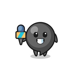 Character mascot of comma symbol as a news reporter