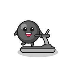 dot symbol cartoon character walking on the treadmill
