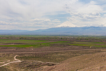 View of Mount Ararat from the famous ancient monastery of Khor Virap. Armenia
