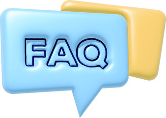 3d rendering faq icon, question mark with bubble chat, minimal style. FAQ 3D text 