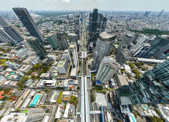 Aerial view of Skywalk Chong Nonsi Bridge in Sathorn, business district, Bangkok, Thailand