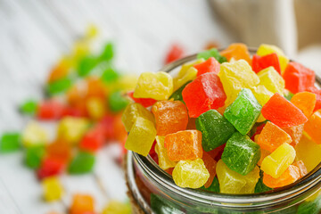 colored candied fruits on a white background