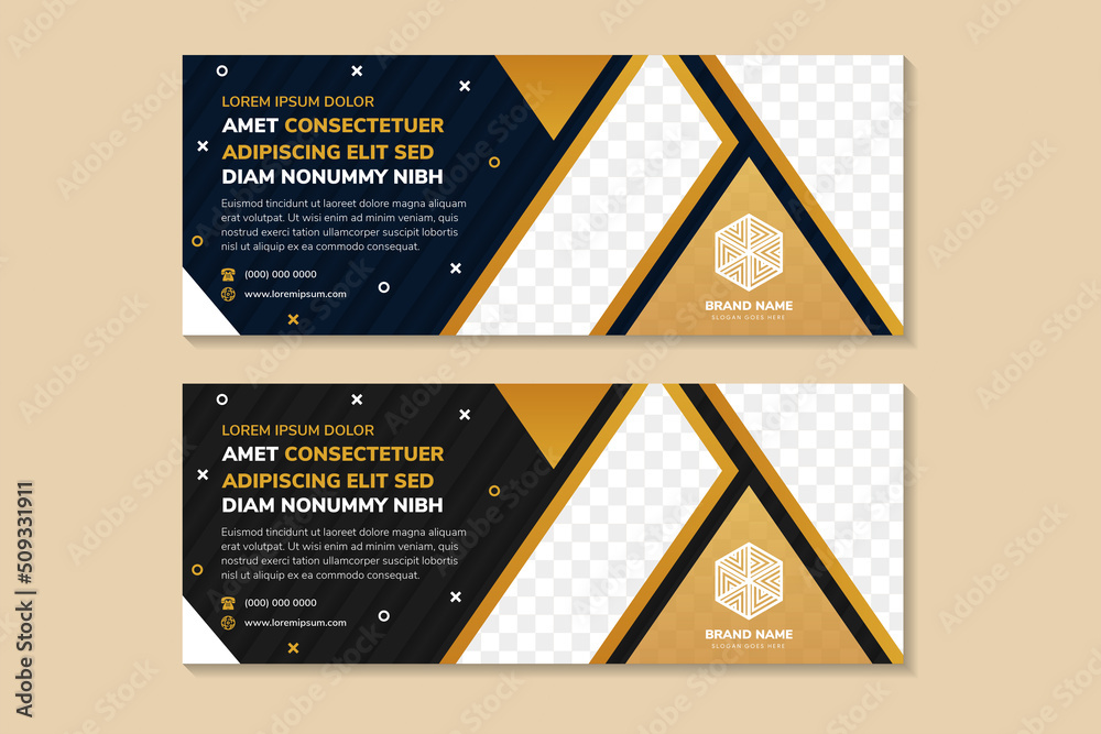 Poster set of luxury banners in standard size with a place for photo and text. horizontal layout template w