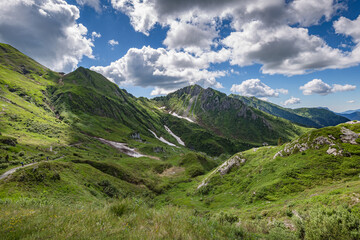 Beautiful nature. Mountain hiking Trail Road. Italy Lago Avostanis Casera Pramosio Alta