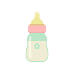 Baby milk bottle. Simple cute flat icon. Essential item for toddlers. Element for the design of children's goods, toys, hygiene items and clothing. Print for stickers. Clipart for baby shower cards.