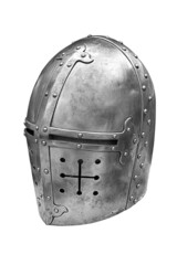 Close-up of a knight's helmet, medieval era.