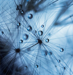 Water drops on a dandelion in macro.
