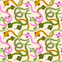 Cartoon seamless snakes pattern for textiles and packaging and gifts and cards and linens and kids and wrapping paper