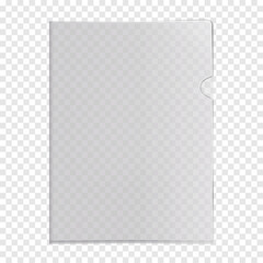 Clear L-shape plastic file folder pocket on transparent background realistic mock-up. PVC corner document sleeve jacket vector mockup - 509333585