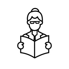 Reading book icon vector template. Reader vector icon in linear, outline icon isolated on white background