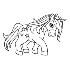 Walking Unicorn Isolated Coloring Page for Kids