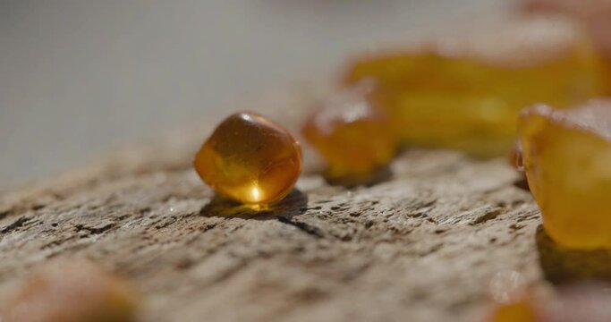 Natural amber Stone, focusing on an amber stone