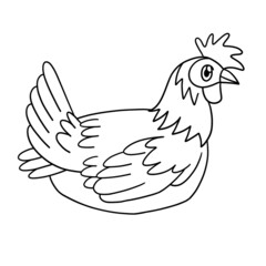 Chicken Coloring Page Isolated for Kids