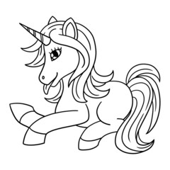 Laying Unicorn Isolated Coloring Page for Kids