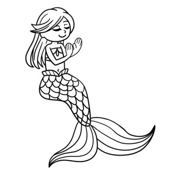 Pretty Mermaid Isolated Coloring Page for Kids