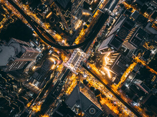 Aerial view of Skywalk Chong Nonsi Bridge in Sathorn, business district, Bangkok, Thailand