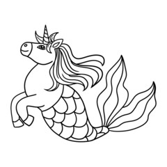 Mermaid Unicorn Isolated Coloring Page for Kids