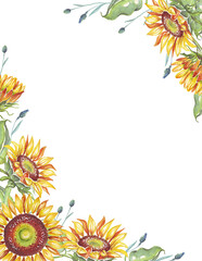 Obraz premium Frame. Watercolor sunflowers