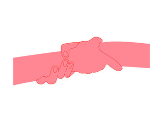 Hands holding each other. Vector illustration isolated on white background