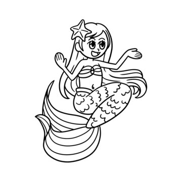 Singing Mermaid Isolated Coloring Page for Kids