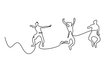 happy having fun young people jumping in the air drawing concept