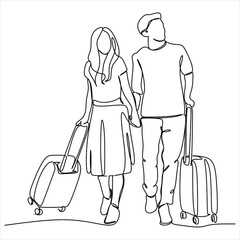 Continuous line drawing of a couple with a bag
