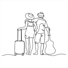 Continuous line drawing of a couple with a bag