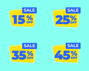 15% 25% 35% 45% off tag percent discount sale blue letter yellow background