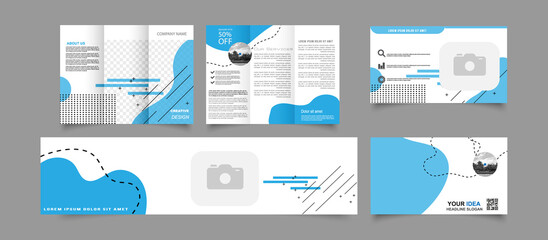 Blue fold-out brochure with space for photo.