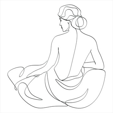 recommend clip art: Continuous line A woman wearing a swimsuit, sitting back, beautiful. Simple line vector illustration.
