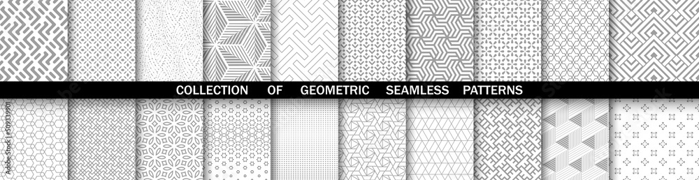 Wall mural geometric set of seamless gray and white patterns. simpless vector graphics.