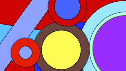Obraz premium Abstract geometric colorful vector background in Material design style with concentric circles and rotated rectangles with shadows, imitating cut paper.