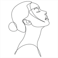 Continuous line Surreal Faces, drawing set faces and hairstyles, fashion concept, minimalist female beauty, vector illustration. Contemporary portrait     