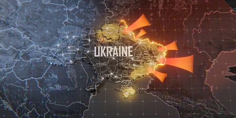 Military conflict between Ukraine and Russia. Concept map of war. cartography design. 3d render © elaman
