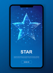 Star 3d polygonal symbol for UI, UX design template. Low poly Rating illustration for mobile app page design. Feedback illustration concept.