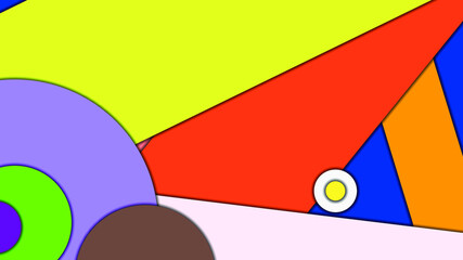 Abstract geometric colorful vector background in Material design style with concentric circles and rotated rectangles with shadows, imitating cut paper.