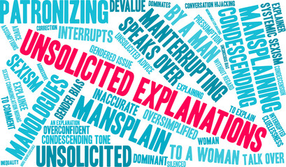 Unsolicited Explanations word cloud on a white background. 