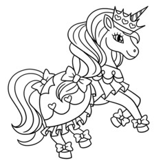 Unicorn Princess Isolated Coloring Page for Kids