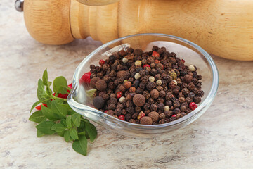 Peppercorn mix heap in the bowl