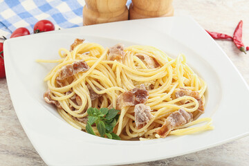 Spaghetti carbonara pasta with bacon