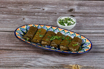 Turkish dolma - meat and rice in grape leaves