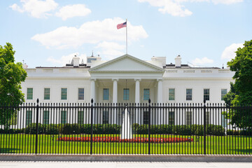 White House in 1600 Pennsylvania Avenue, Washington, D.C., USA. Official residence and workplace of the president of the United States. The northern facade with columned portico.