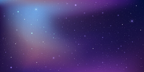 Beautiful milky way galaxy background with nebula cosmos. Stardust in deep space and bright shining stars in universe. Vector illustration.