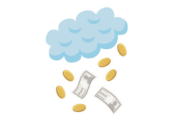 アイソメトリック_クラウドから降ってくるお金