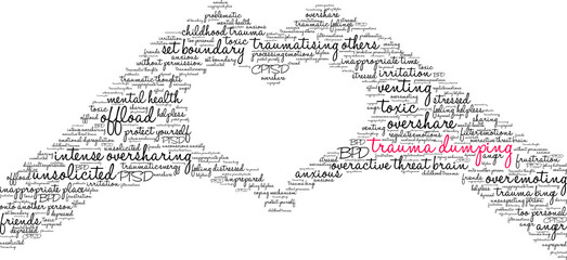 Trauma Dumping Word Cloud on a white background. 