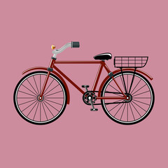 Bicycle on a pink background isolated, eco-friendly transport for everyday riding and recreation, vector illustration
