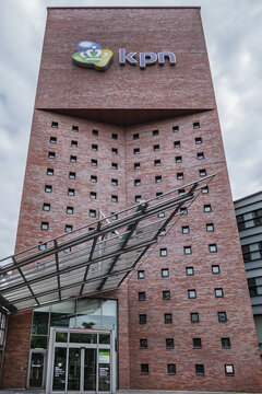 Modern architecture of Amersfoort: KPN office building. KPN (Koninklijke PTT Nederland) - a Dutch landline and mobile telecommunications company. Amersfoort, the Netherlands. June 4, 2022.