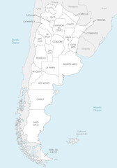 Vector map of Argentina with provinces or federated states and administrative divisions, and neighbouring countries and territories. Editable and clearly labeled layers.