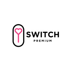 power switch logo with love heart icon design